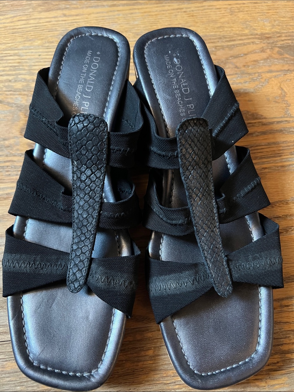 Donald J. Pliner Black Multi-Strap Slide Sandals leather sole 9 1/2